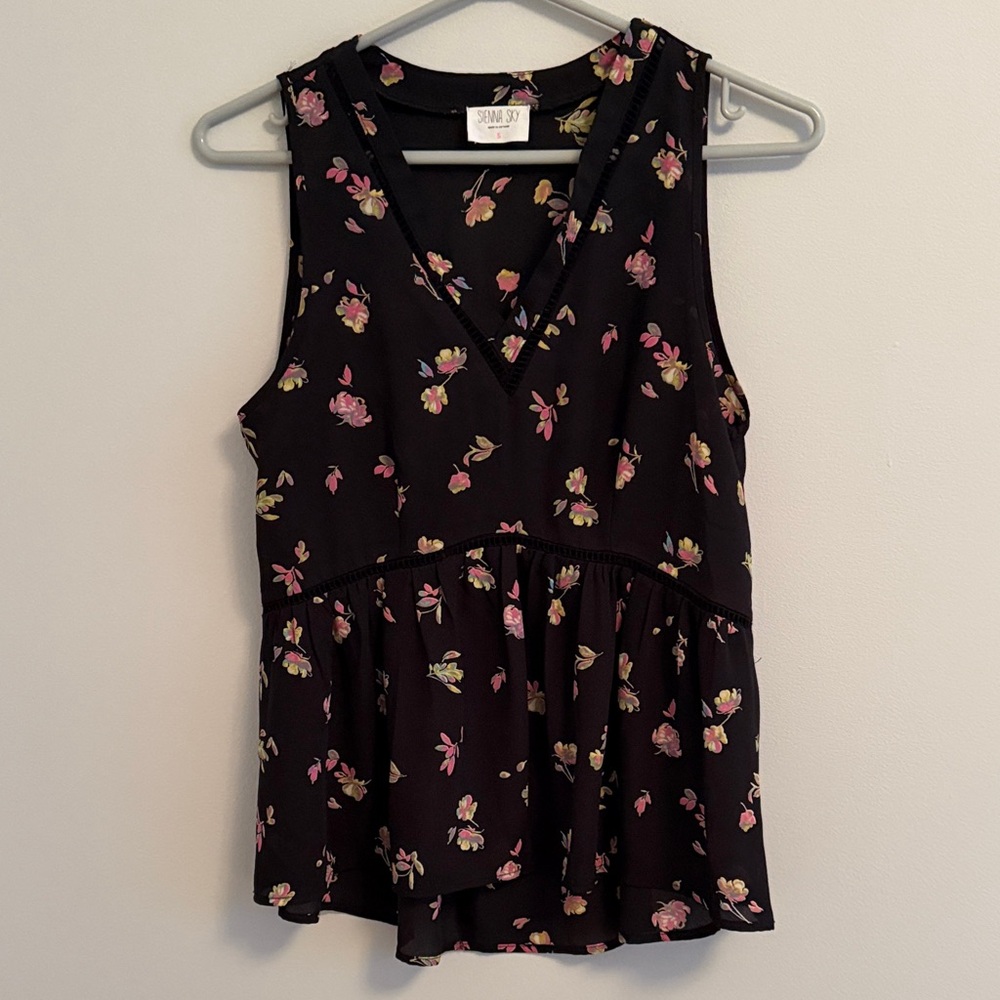 Sienna Sky Black and Pink Floral Tank Top
